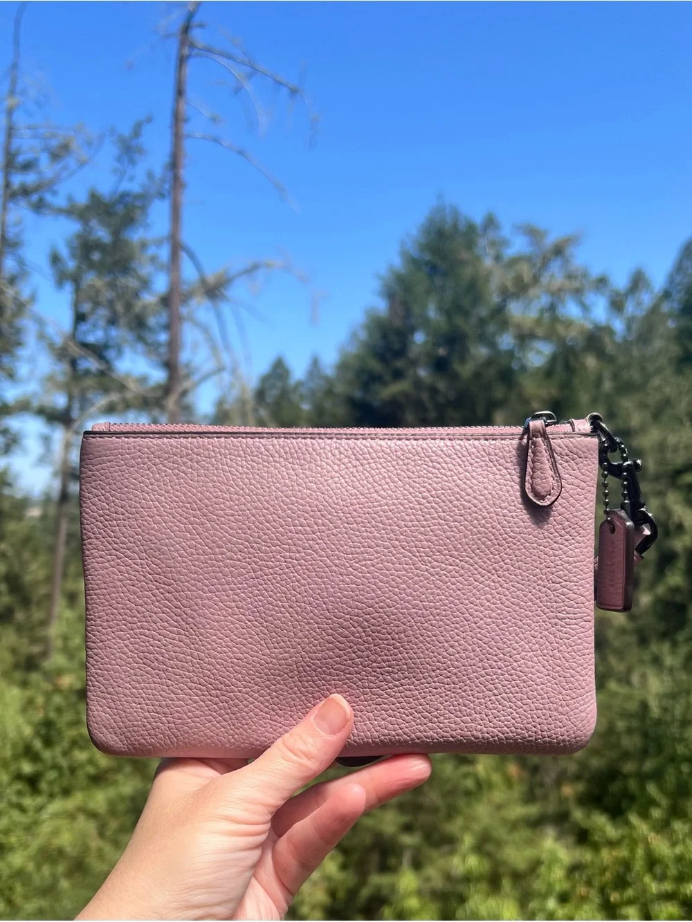 COACH Pink Mauve Small Pebble Leather Wristlet Wallet Gunmetal Hardware AUTHENTC